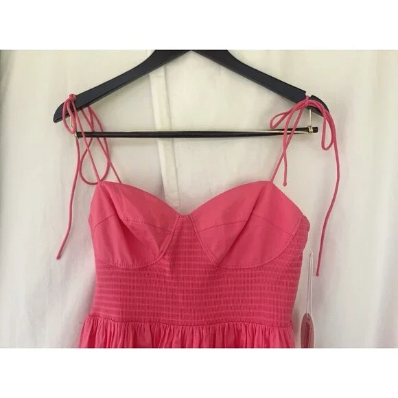 STAUD Landry Shoulder-Tie Smocked Maxi Dress L Wedding Guest Picnic Romantic